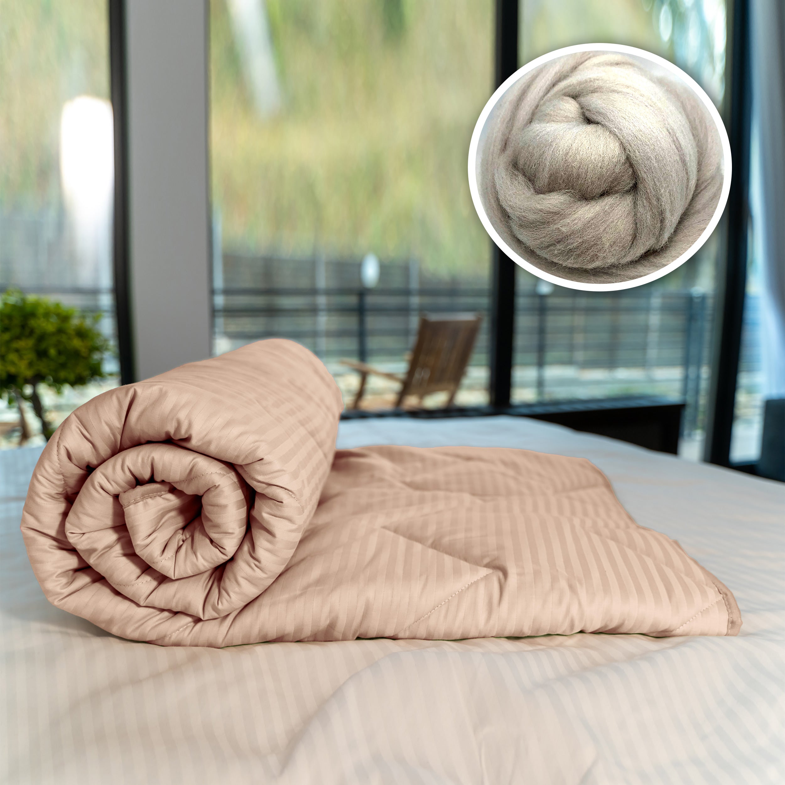 Pilotă matlasată lână Damasc 100% Natural - iarnă (Cappucino)